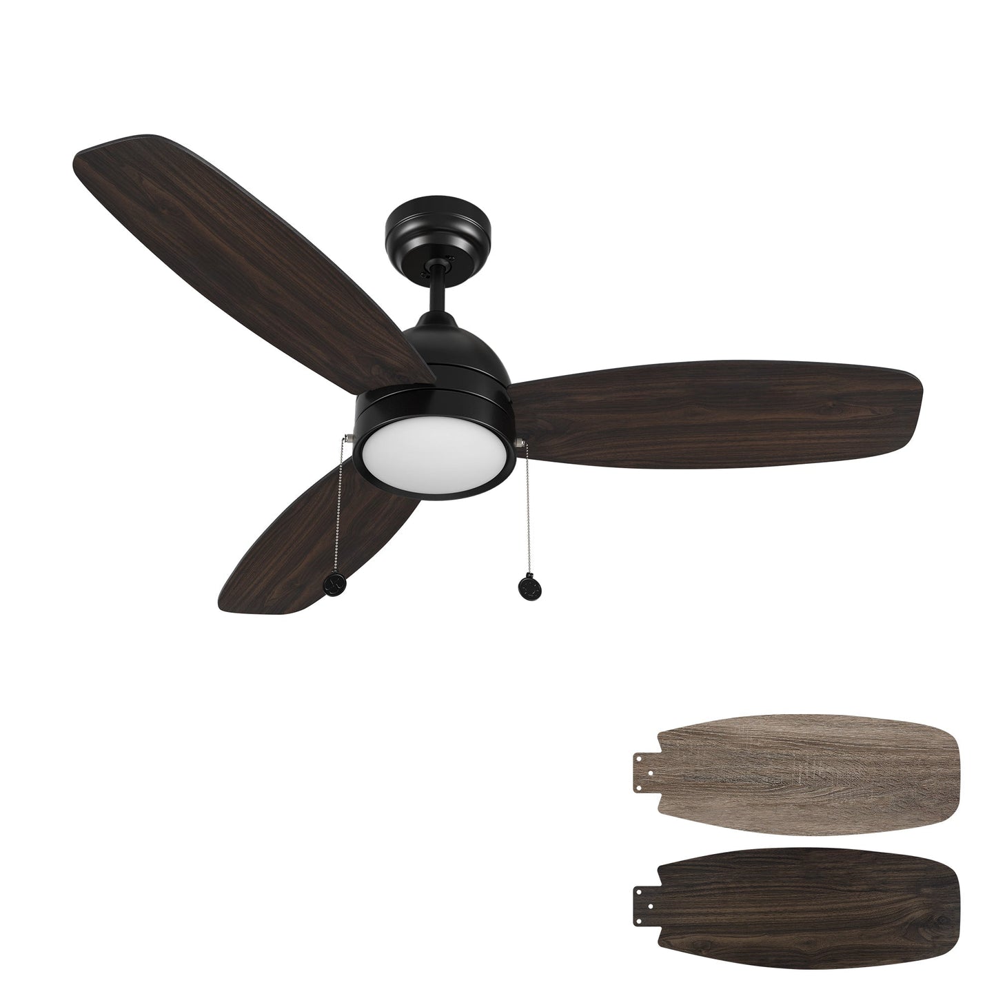 GREENWOOD 52 In 3 Blade Smart Ceiling Fan With Integrated LED Lights With Pull Chain