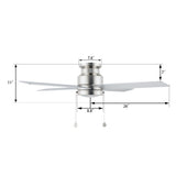 ASCOTT 52 inch 4-Blade Flush Mount Ceiling Fan with LED Light & Pull Chain