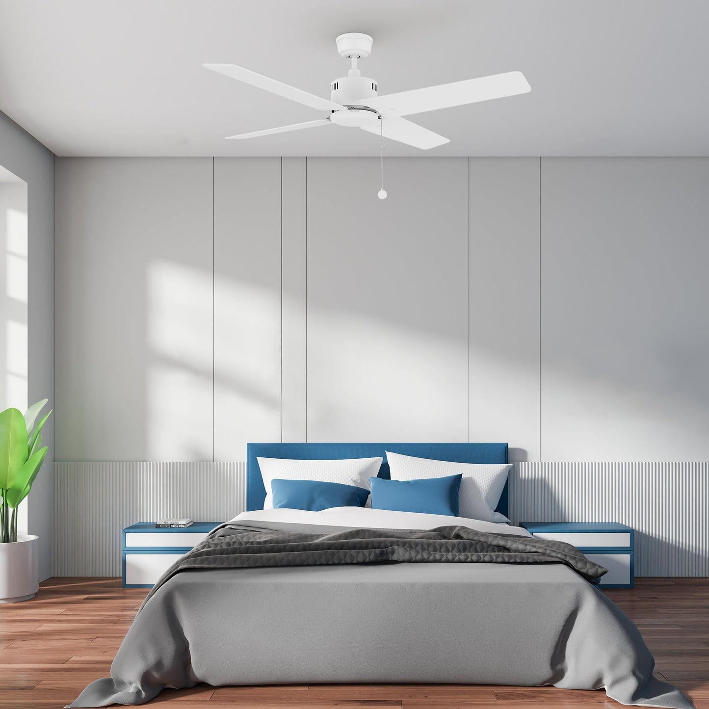 APEX 52 In 4 Blade Smart Ceiling Fan Without  LED  Lights With Pull Chain