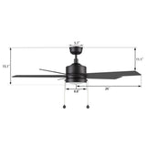 ASCOTT 52 In 5 Blade Smart Ceiling Fan With Integrated LED Lights With Pull Chain