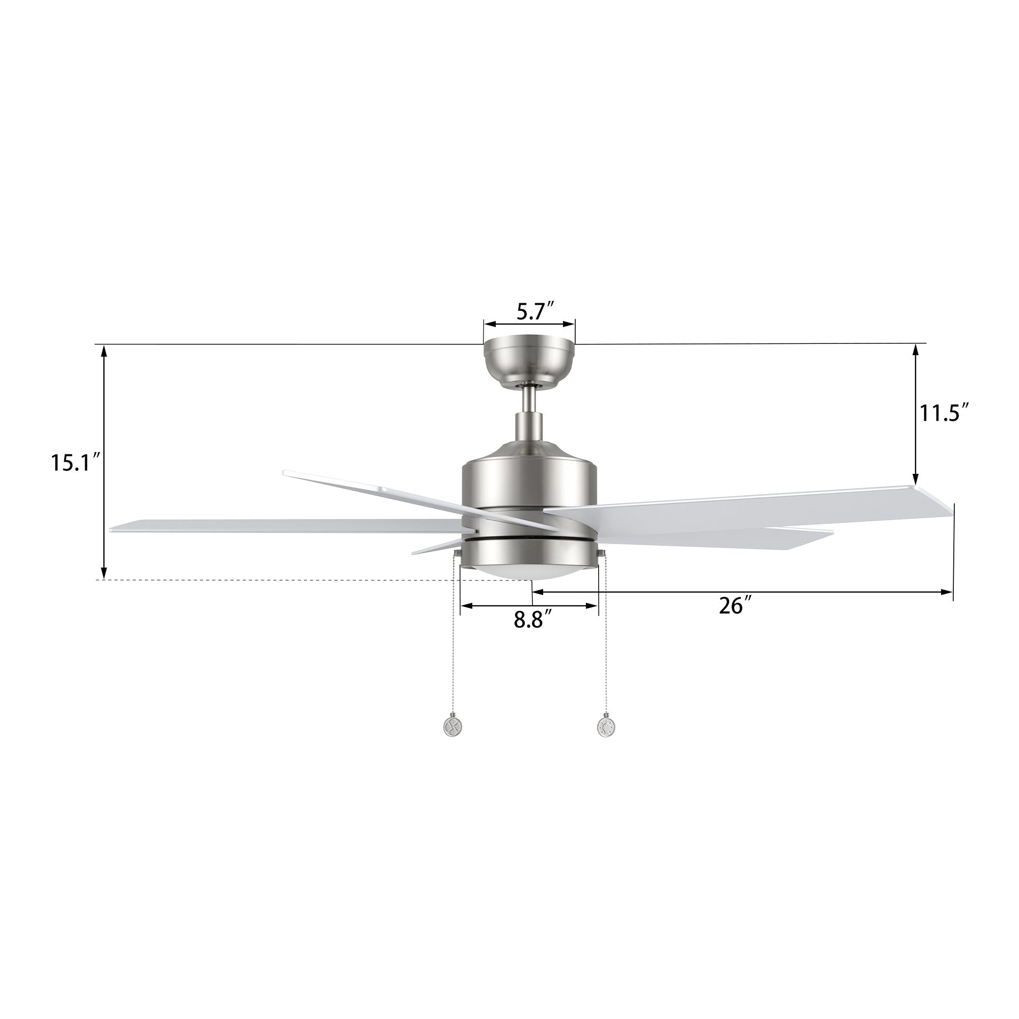 ASCOTT 52 In 5 Blade Smart Ceiling Fan With Integrated LED Lights With Pull Chain
