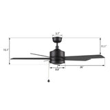 ASCOTT 52 In 5 Blade Smart Ceiling Fan Without  LED  Lights With Pull Chain