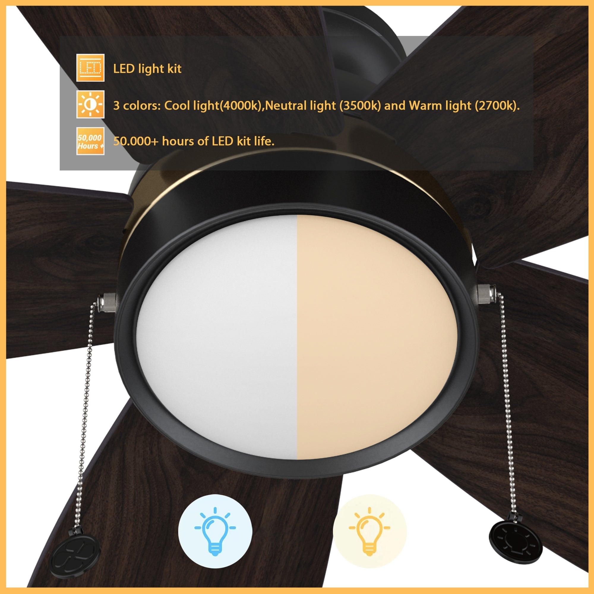 GREENWOOD 52 In 5 Blade Smart Ceiling Fan With Integrated LED Lights With Pull Chain