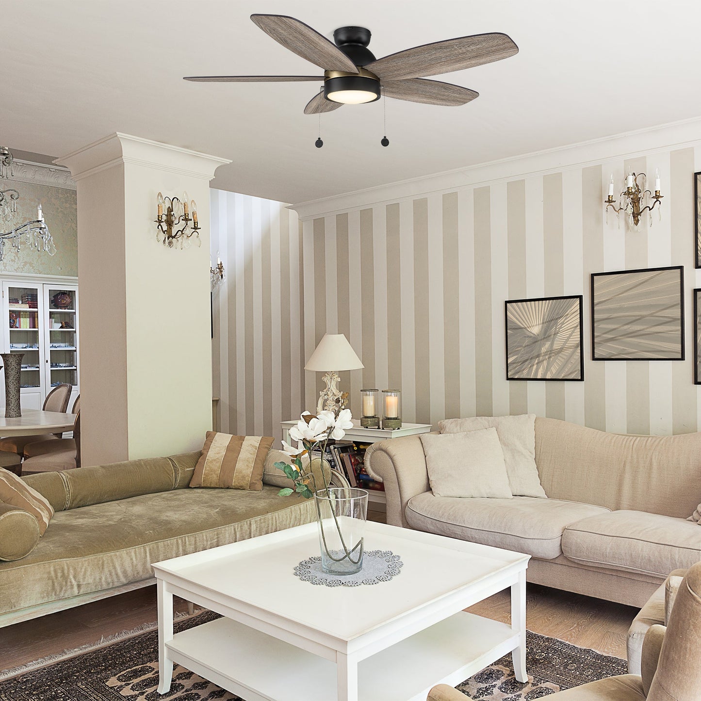 GREENWOOD 52 In 5 Blade Smart Ceiling Fan With Integrated LED Lights With Pull Chain
