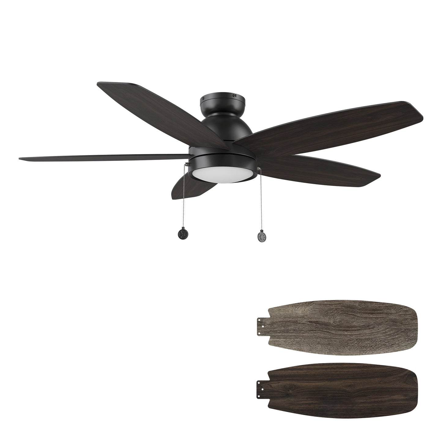 GREENWOOD 48" 5-Blade Flush Mount Ceiling Fan with LED Light & Pull Chain