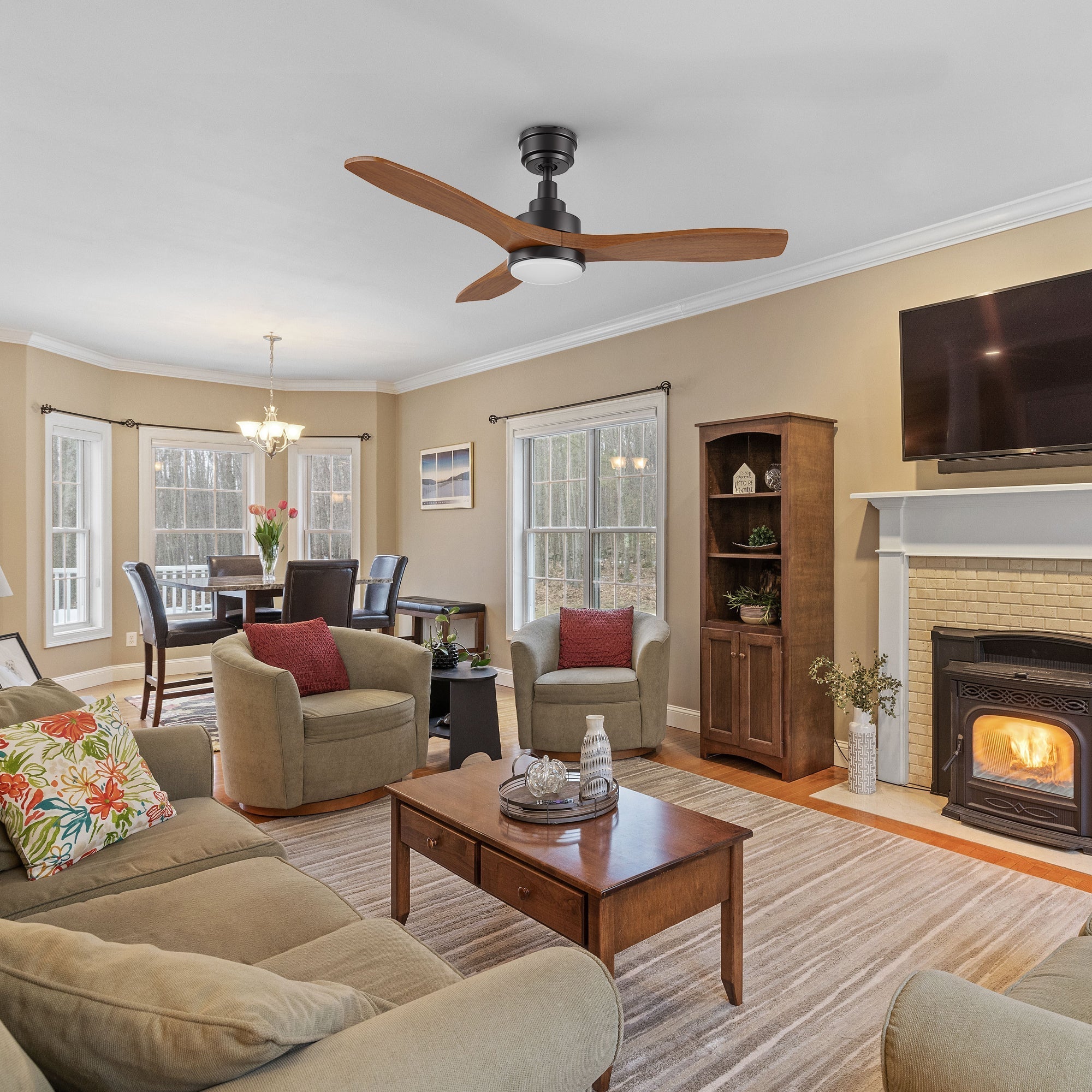 BONELLI 48 In 3 Blade Smart Ceiling Fan With Integrated LED Lights With Remote Control