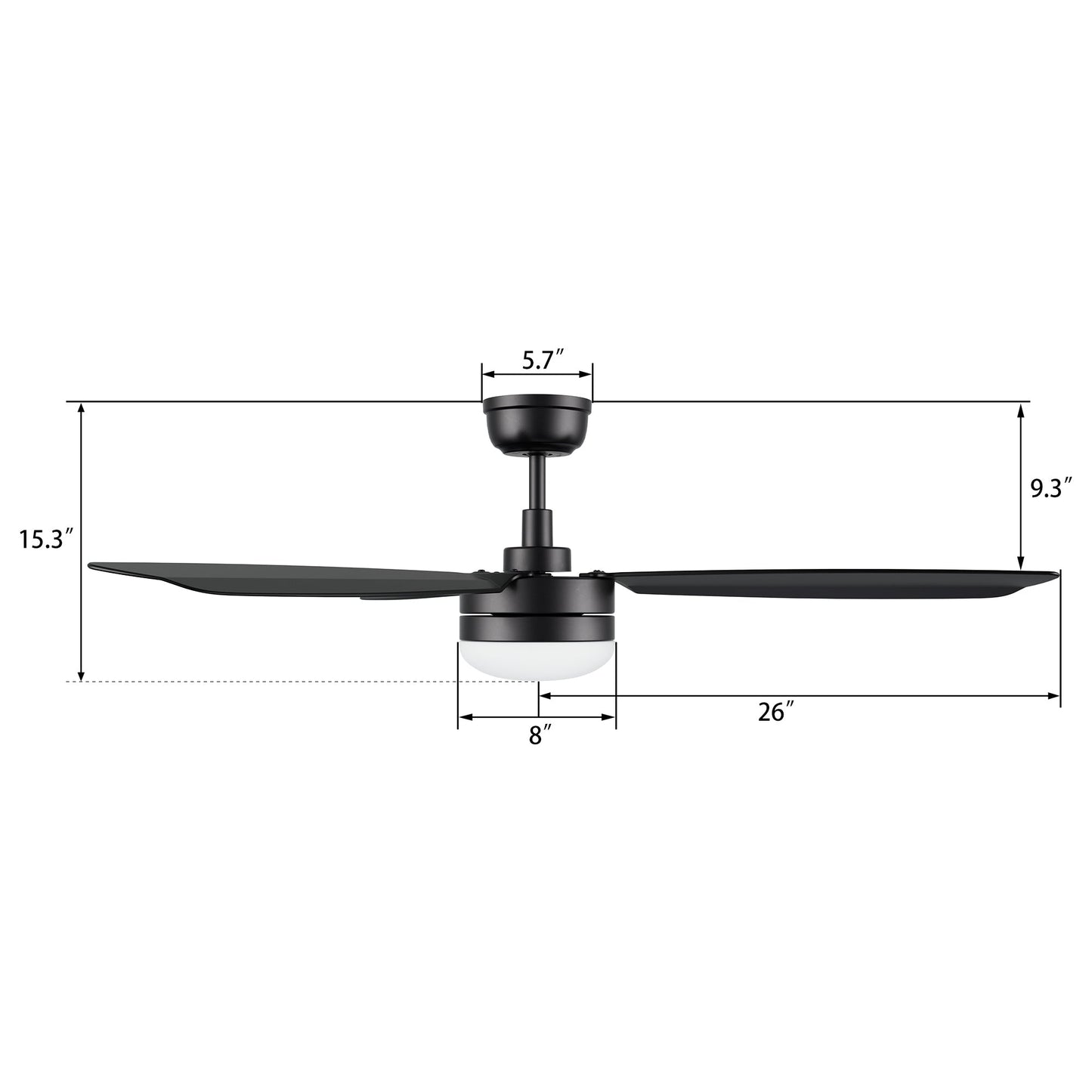 VARA 52 In 3 Blade Smart Ceiling Fan With Integrated LED Lights With Remote