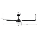 VARA 52 In 3 Blade Smart Ceiling Fan With Integrated LED Lights With Remote