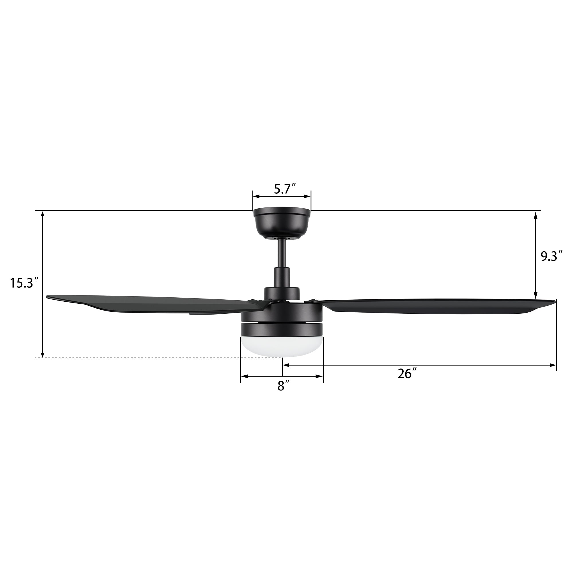 VARA 52 In 3 Blade Smart Ceiling Fan With Integrated LED Lights With Remote