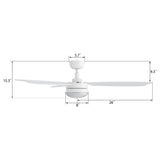 VARA 52 In 3 Blade Smart Ceiling Fan With Integrated LED Lights With Remote