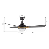 ZEPHYR 52 In 3 Blade Smart Ceiling Fan With Integrated LED Lights With Remote Control