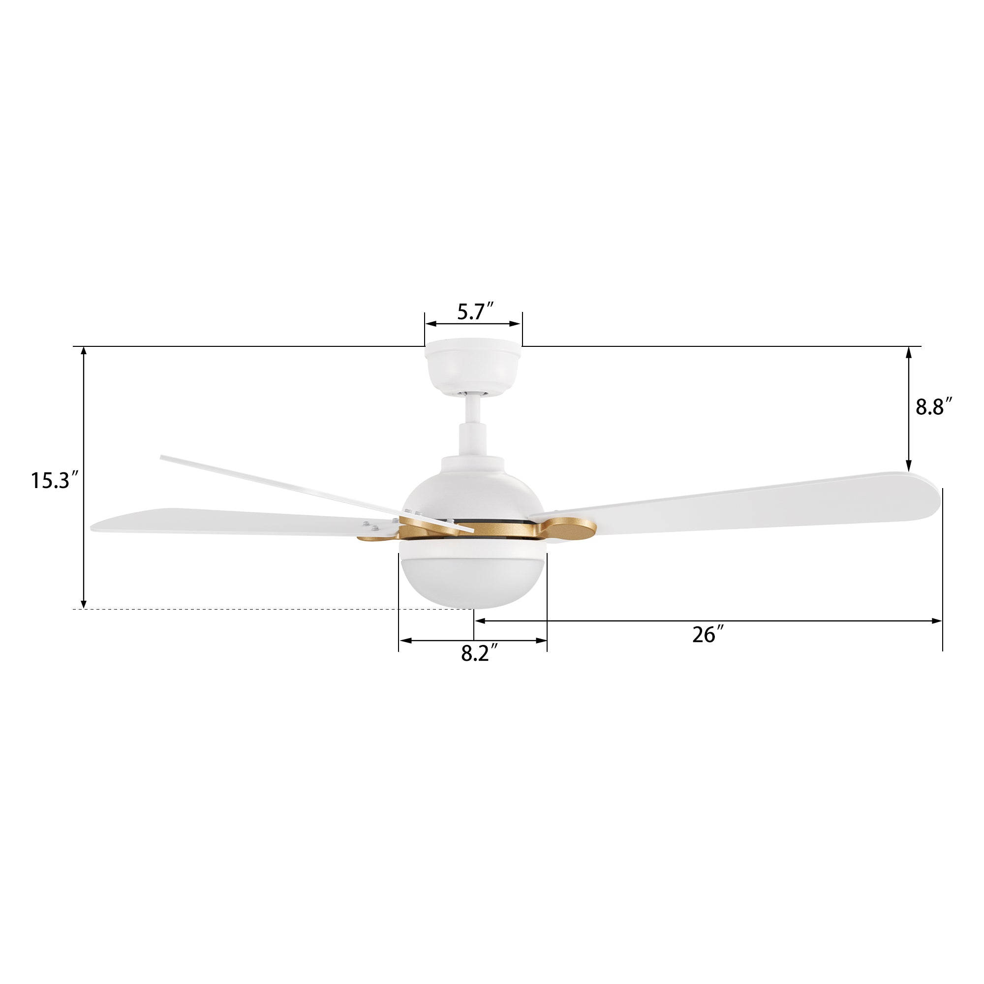 ZEPHYR 52 In 4 Blade Smart Ceiling Fan With Integrated LED Lights With Remote Control