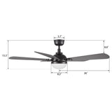 ZEPHYR 52 In 5 Blade Smart Ceiling Fan With Integrated LED Lights With Remote Control