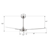 OBERON 56 In 3 Blade Smart Ceiling Fan Without  LED  Lights With Wall Control