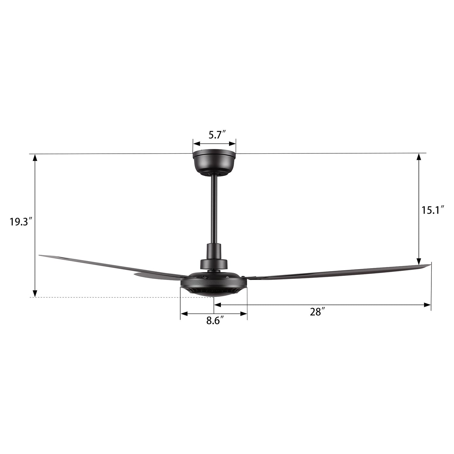 Oberon 56 Inch 3 Blade No Light Smart Ceiling Fan With Wall Control