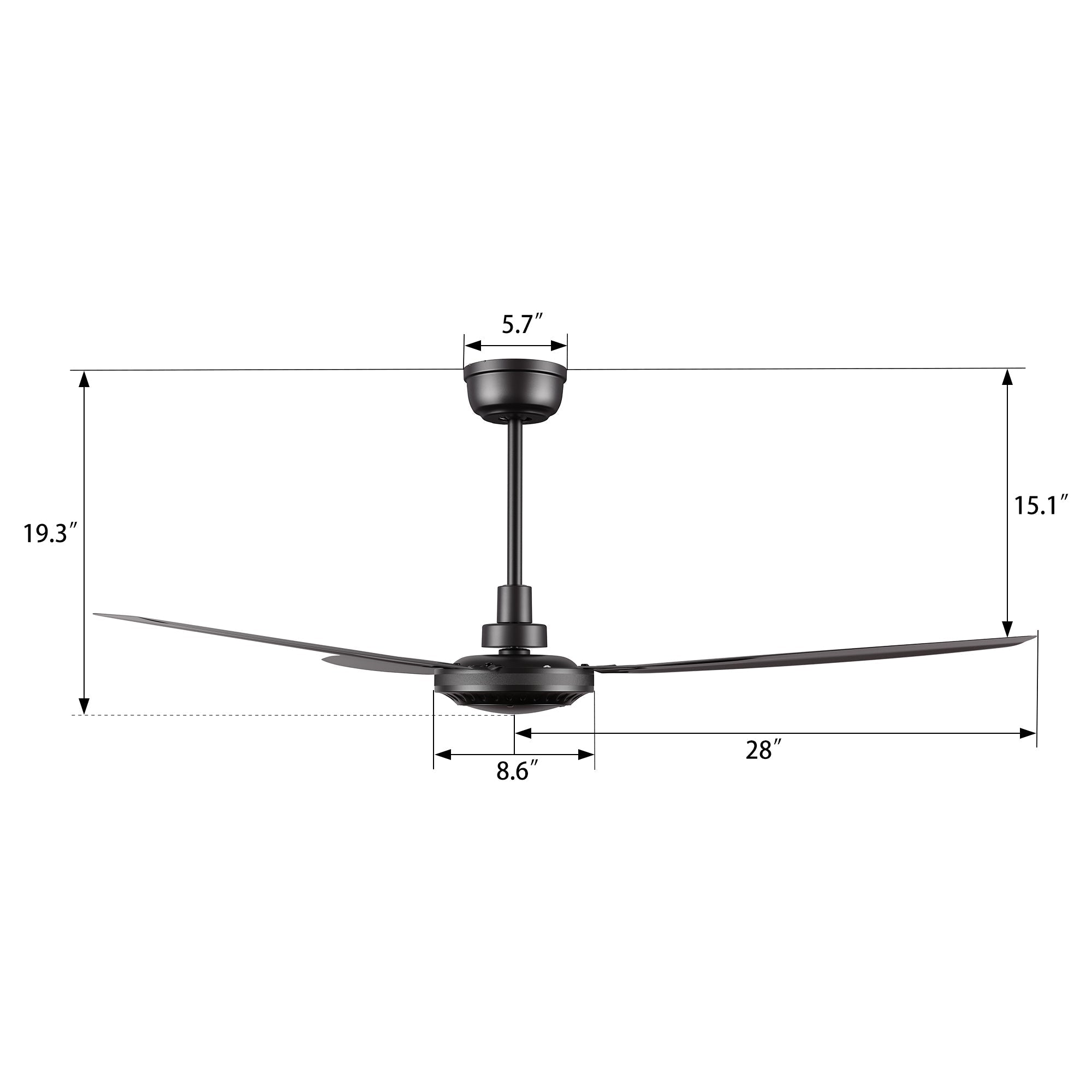 Oberon 56 Inch 3 Blade No Light Smart Ceiling Fan With Wall Control