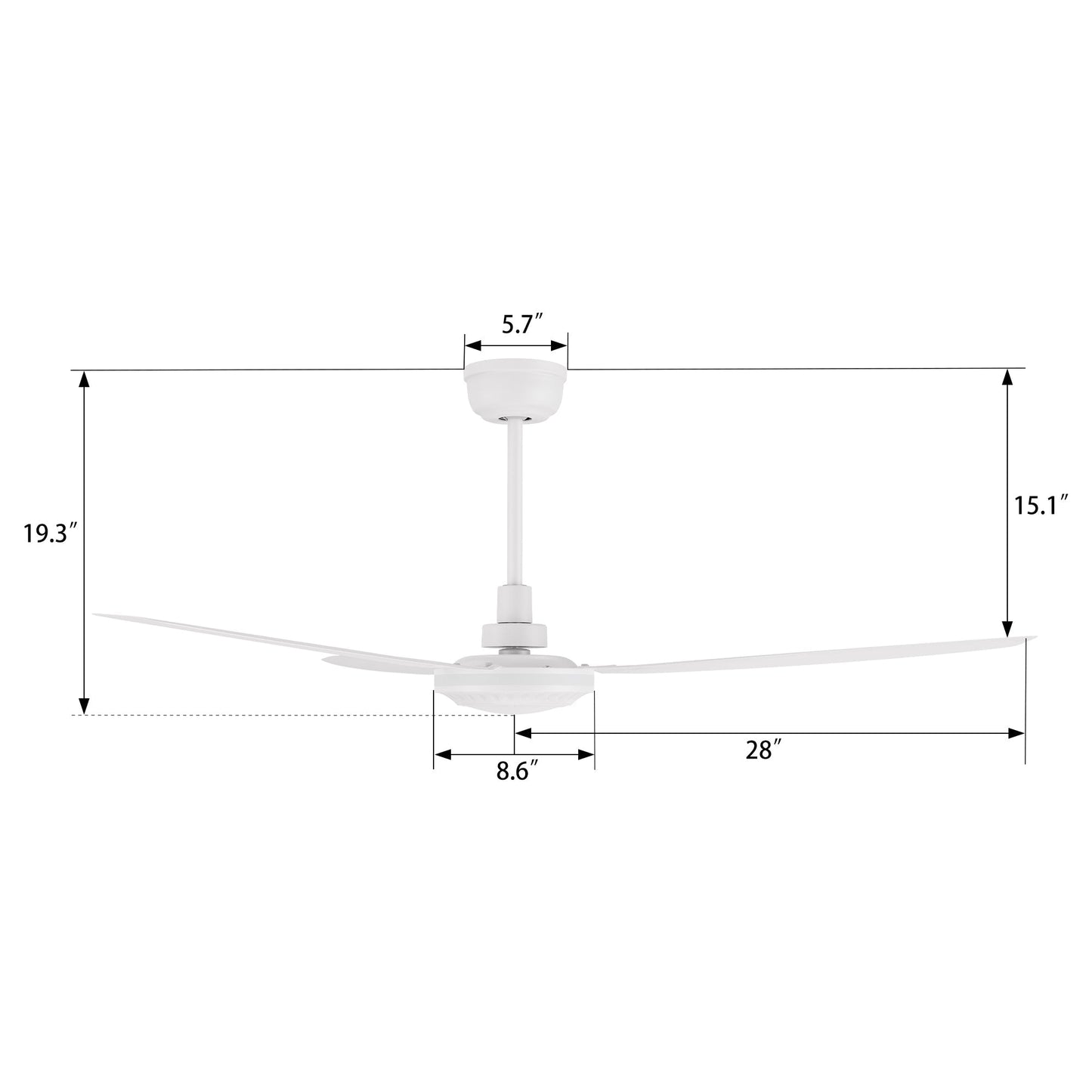 Oberon 56 Inch 3 Blade No Light Ceiling Fan With Remote