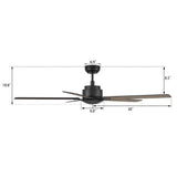 DUNKIRK 60 In 5 Blade Smart Ceiling Fan Without  LED  Lights With Remote Control