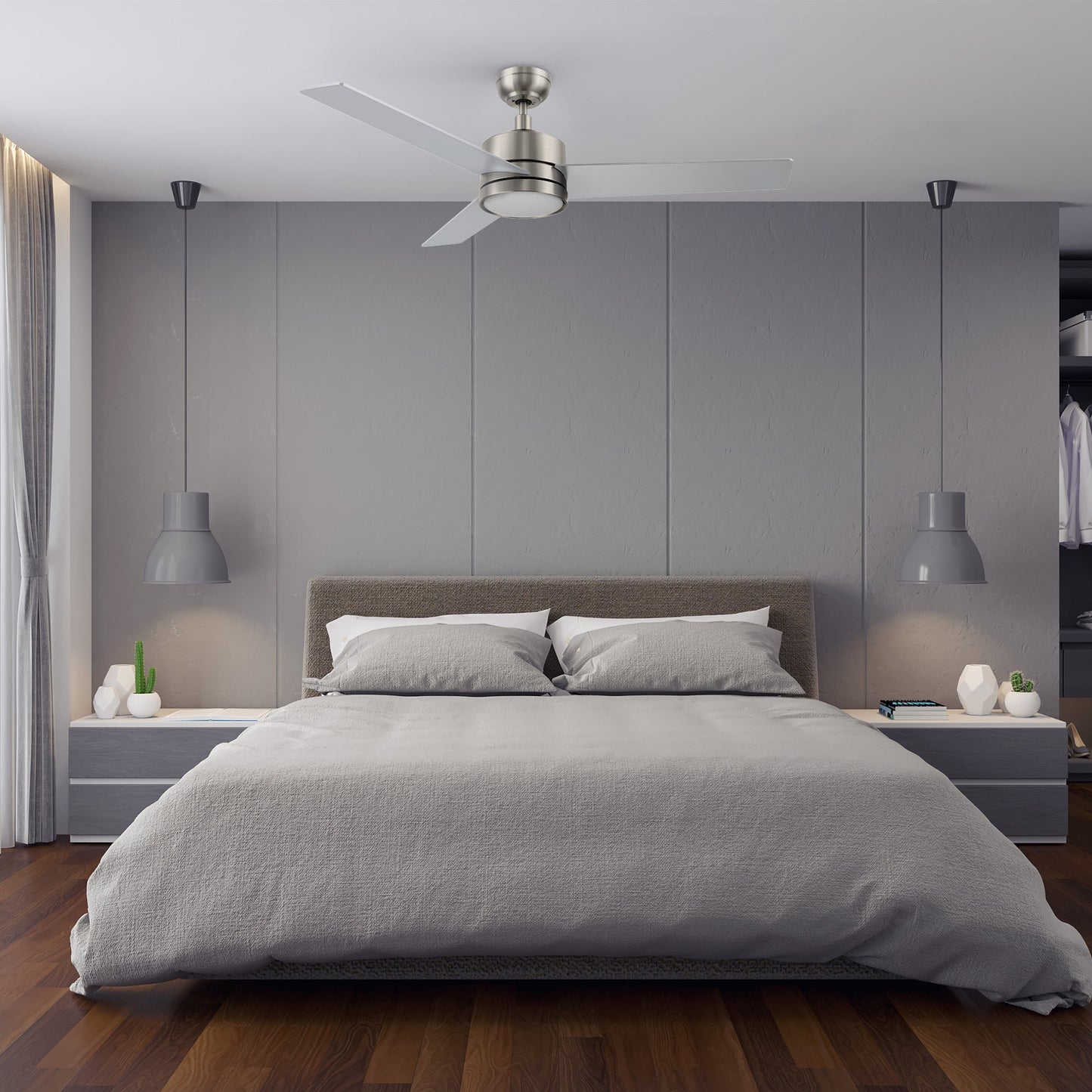 SANTANA 52 In 3 Blade Smart Ceiling Fan With Integrated LED Lights With Wall Control