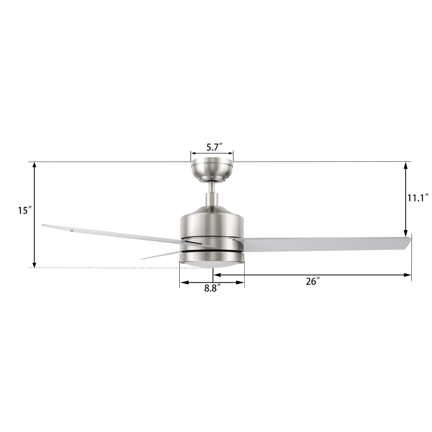 SANTANA 52 In 3 Blade Smart Ceiling Fan With Integrated LED Lights With Wall Control