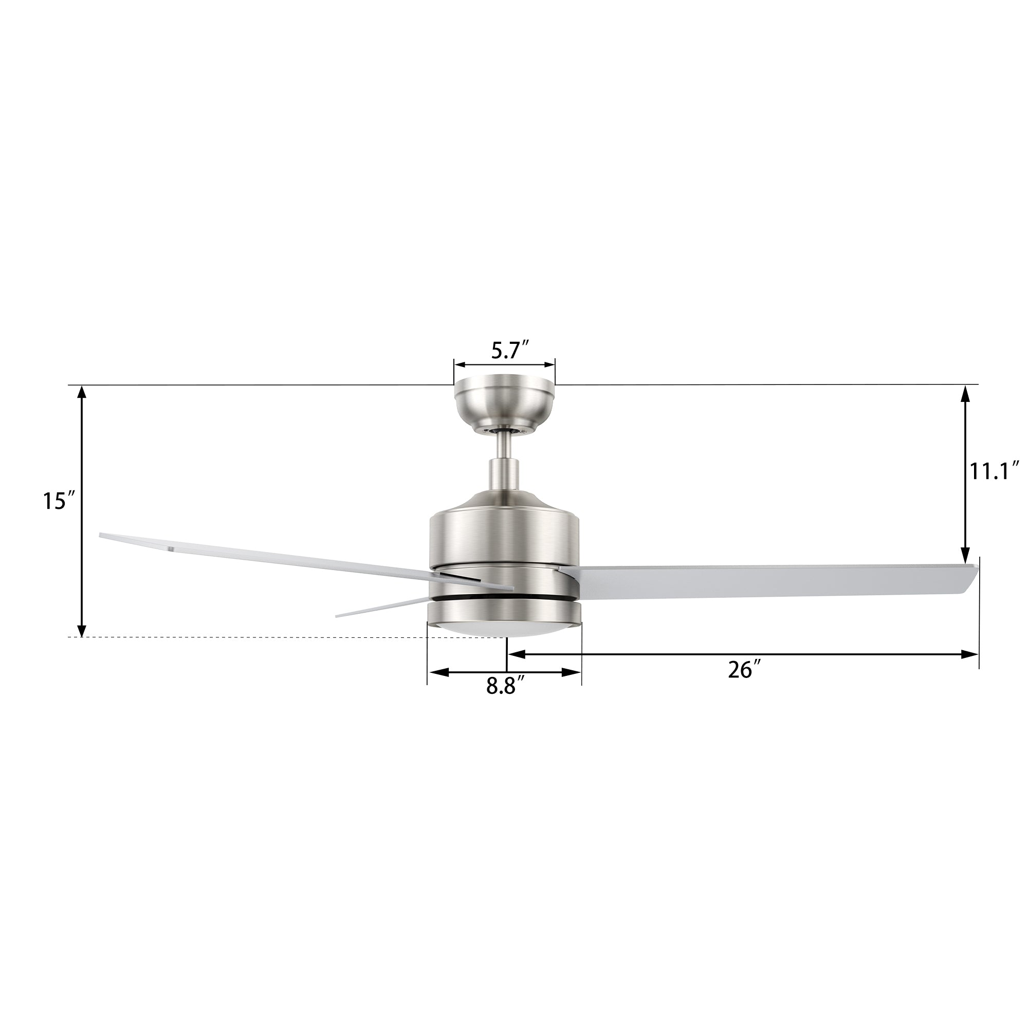 SANTANA 52 In 3 Blade Smart Ceiling Fan With Integrated LED Lights With Wall Control
