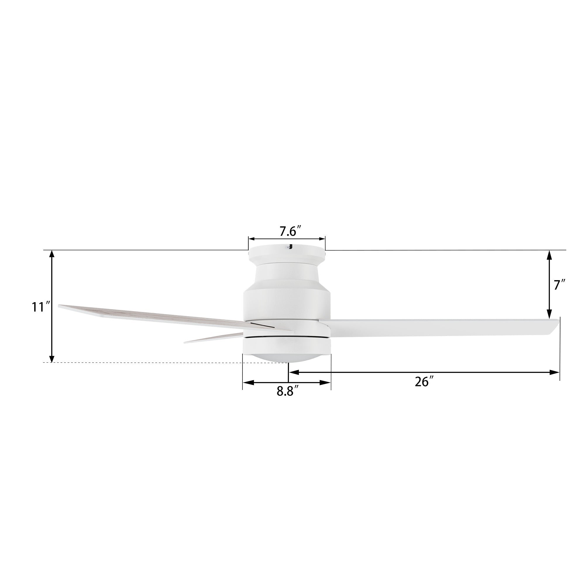 SANTANA 52 inch 3-Blade Flush Mount Ceiling Fan with LED light & Wall Control