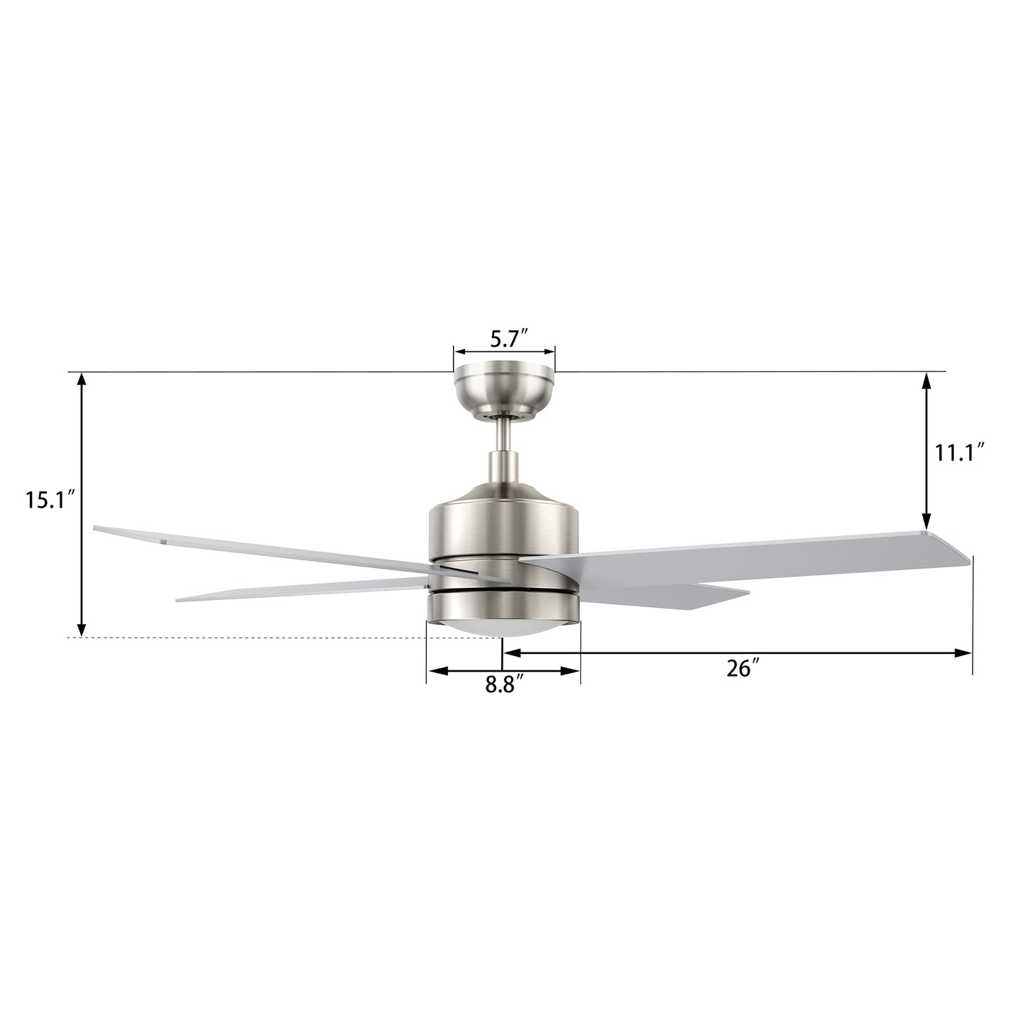 SANTANA 52 In 4 Blade Smart Ceiling Fan With Integrated LED Lights With Wall Control