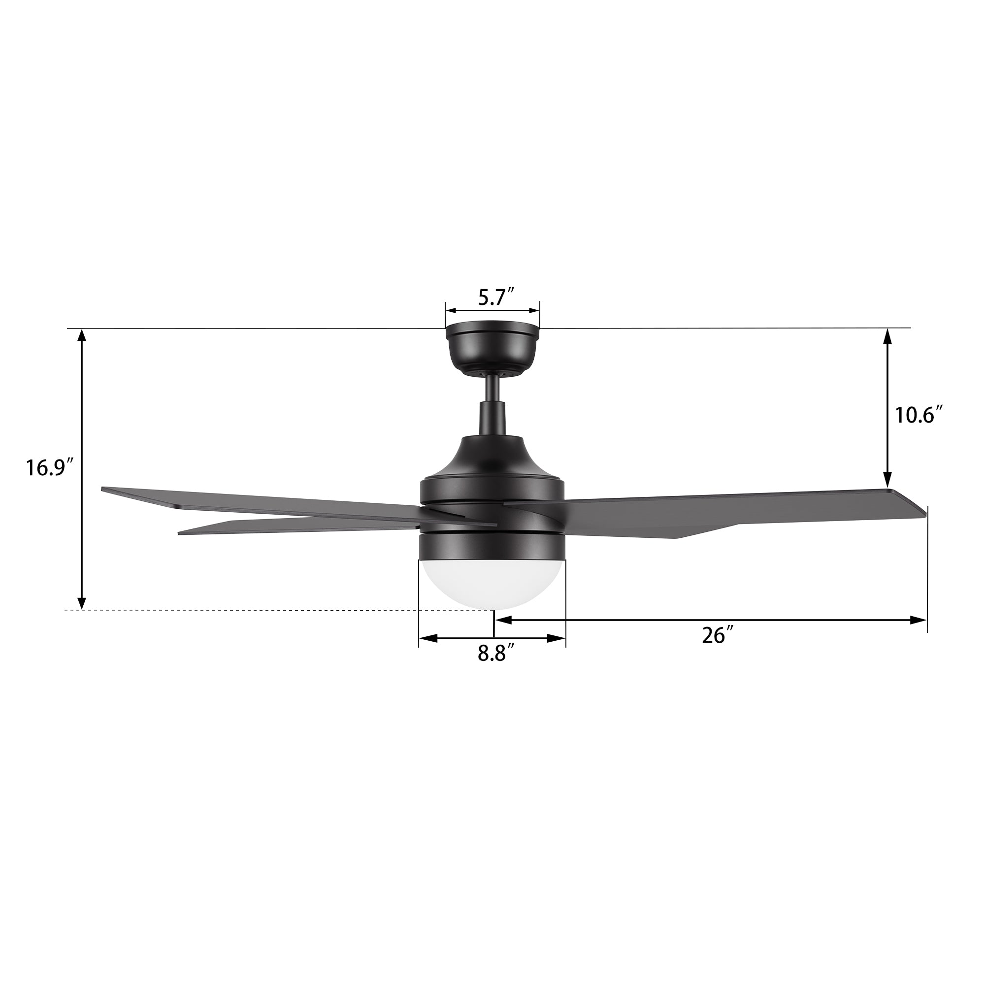 KIMBALL 52 In 4 Blade Smart Ceiling Fan With Integrated LED Lights With Wall Control