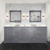 Dukes 84" Navy Blue Double Vanity, White Quartz Top, White Square Sinks and 34" Mirrors w/ Faucets
