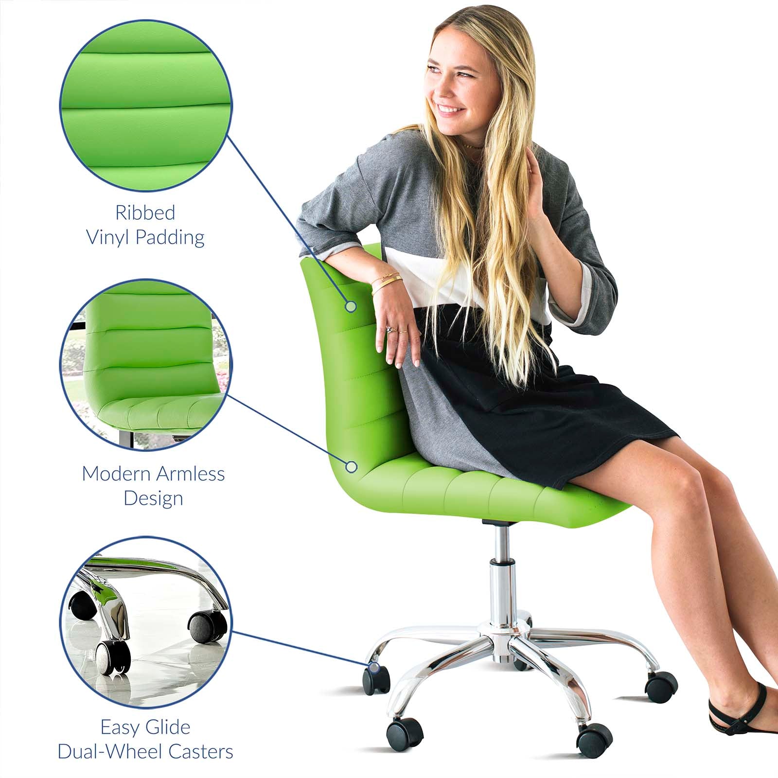 Modway Ripple Armless Mid Back Vinyl Swivel Computer Desk Office Chair - Computer Chair