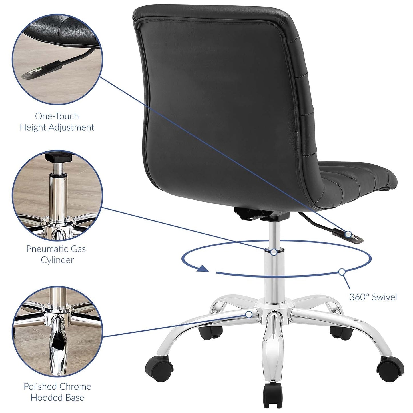 Modway Ripple Armless Mid Back Vinyl Swivel Computer Desk Office Chair - Computer Chair