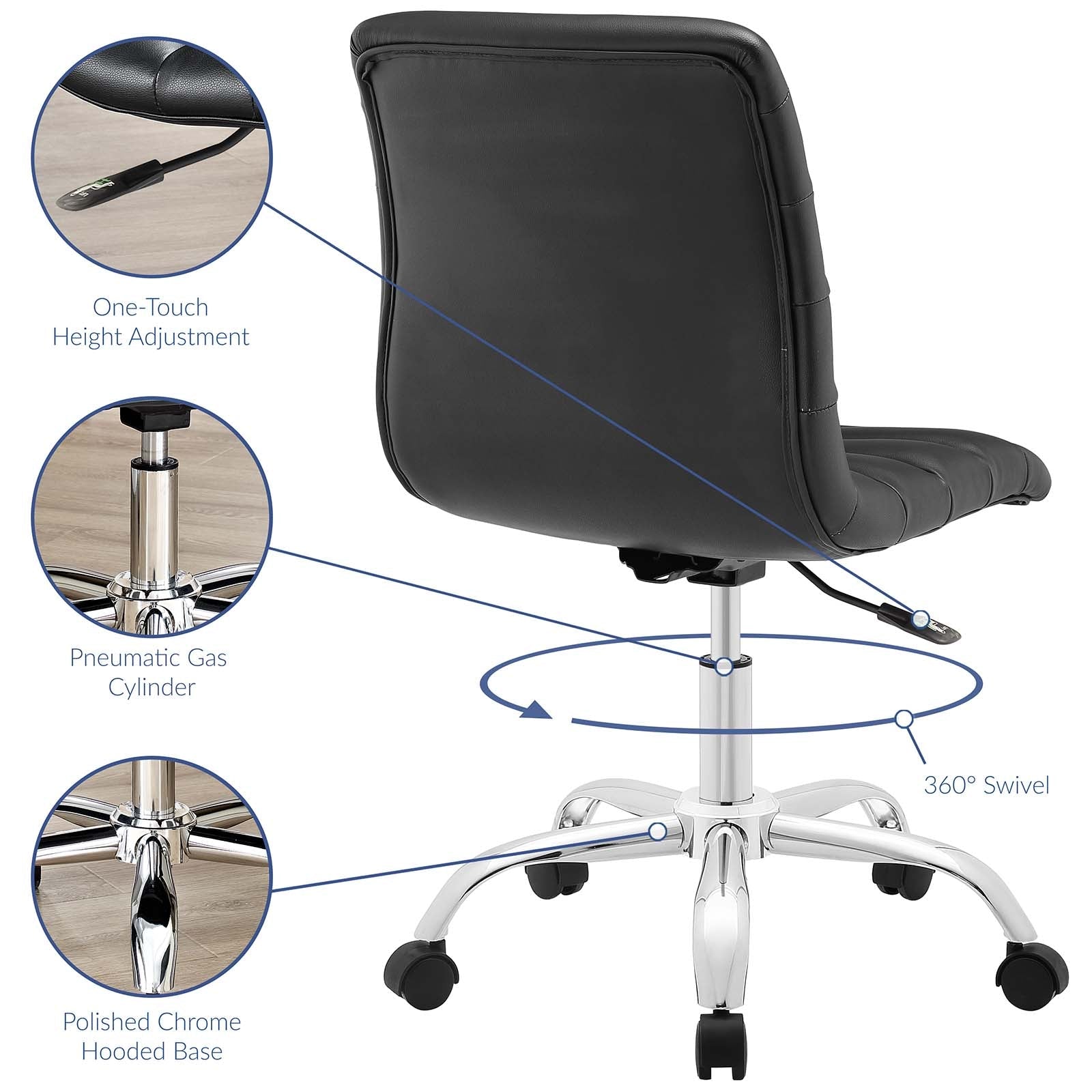 Modway Ripple Armless Mid Back Vinyl Swivel Computer Desk Office Chair - Computer Chair