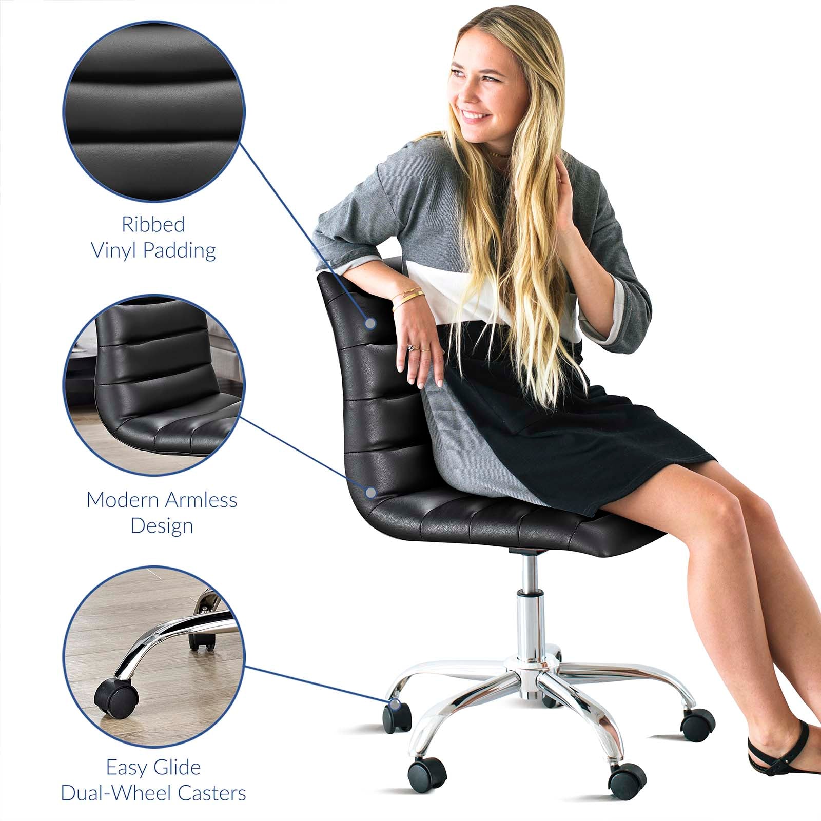 Modway Ripple Armless Mid Back Vinyl Swivel Computer Desk Office Chair - Computer Chair
