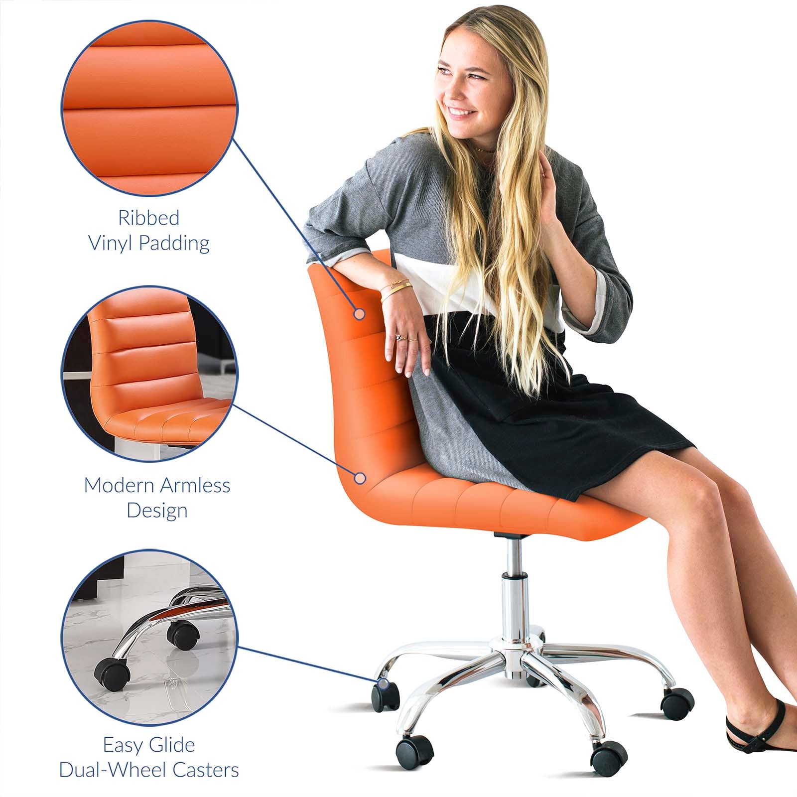 Modway Ripple Armless Mid Back Vinyl Swivel Computer Desk Office Chair - Computer Chair