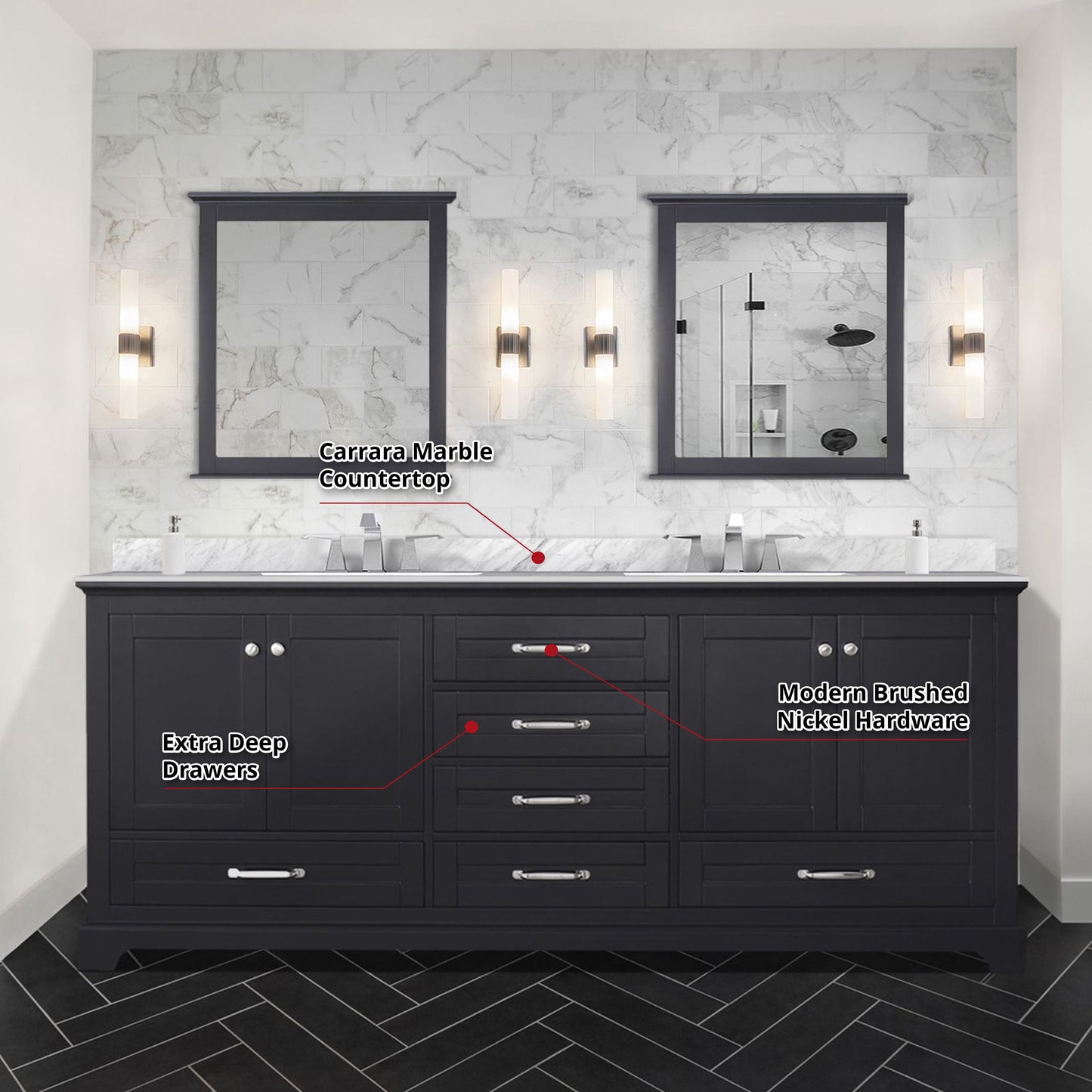 Dukes 80 in. Bathroom Freestanding Bathroom Vanity With Undermount Ceramic Sink with White Carrara Marble Top