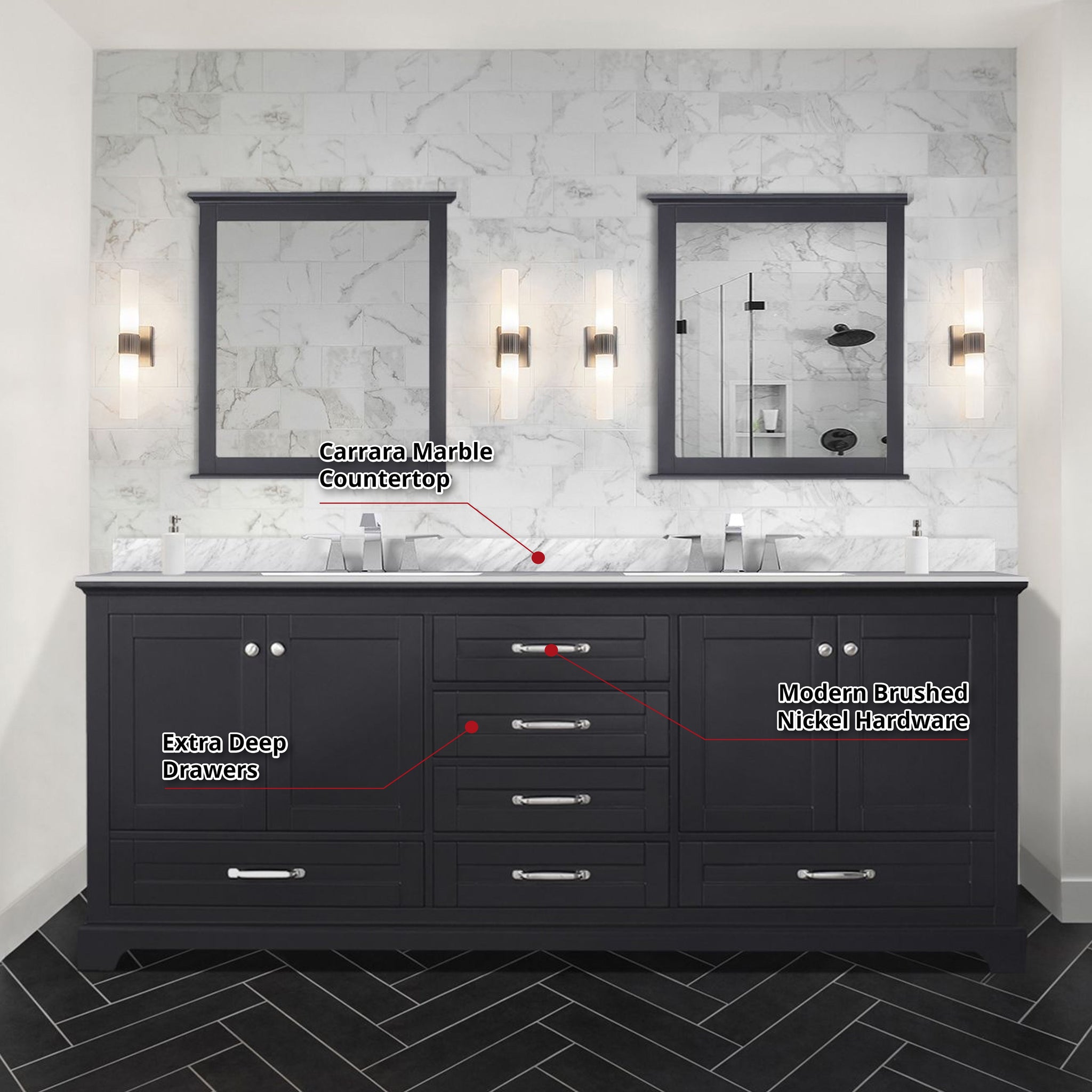 Dukes 80 in. Bathroom Freestanding Bathroom Vanity With Undermount Ceramic Sink with White Carrara Marble Top