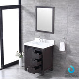 Marsyas 30" Brown Single Vanity, White Quartz Top, White Square Sink and 28" Mirror w/ Faucet