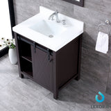 Marsyas 30" Brown Single Vanity, White Quartz Top, White Square Sink and 28" Mirror w/ Faucet
