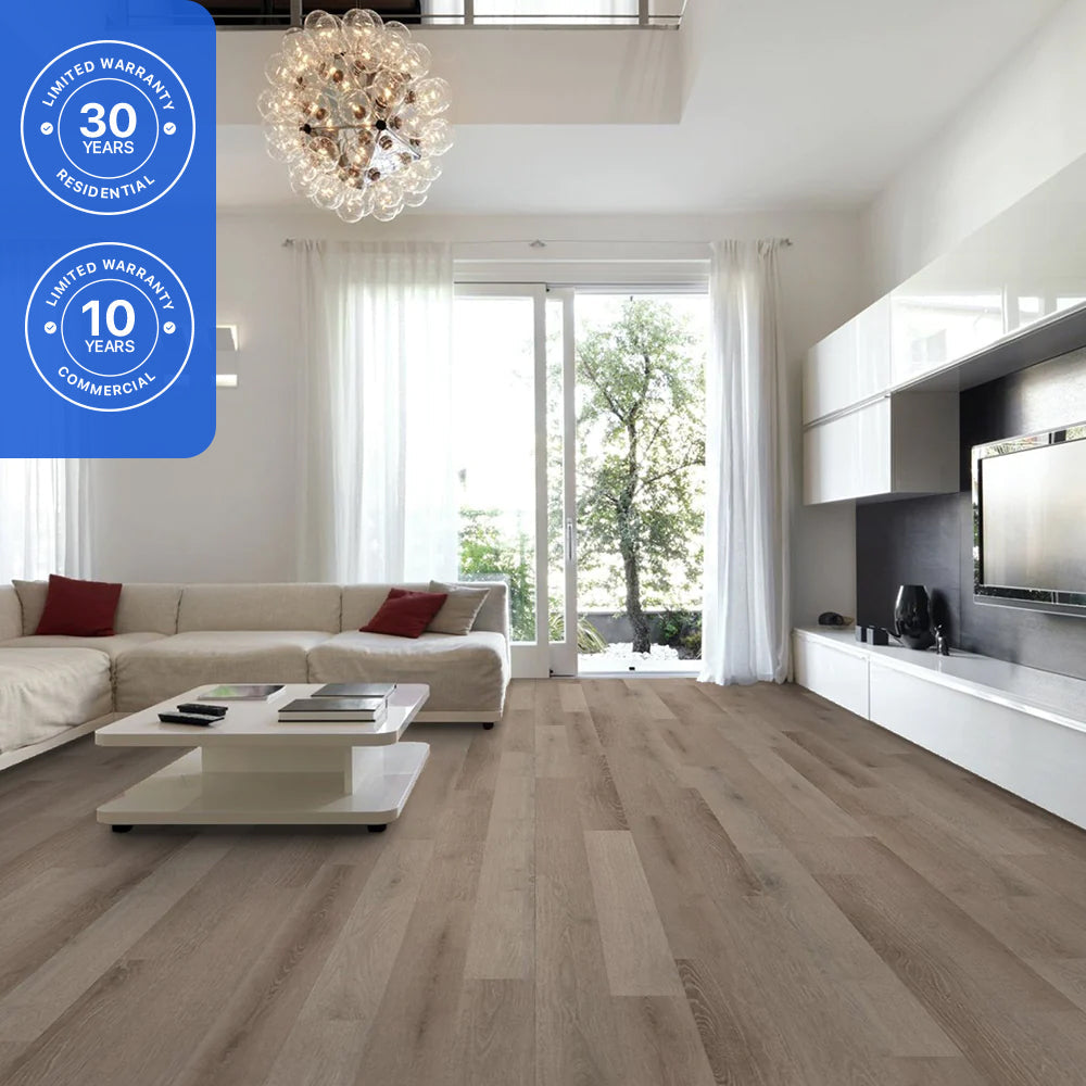 SPC Luxury Vinyl Flooring, Click Lock Floating, Coffee Feather, 7" x 48" x 5mm, 12 mil Wear Layer - Bambino Collections (23.64SQ FT/ CTN)