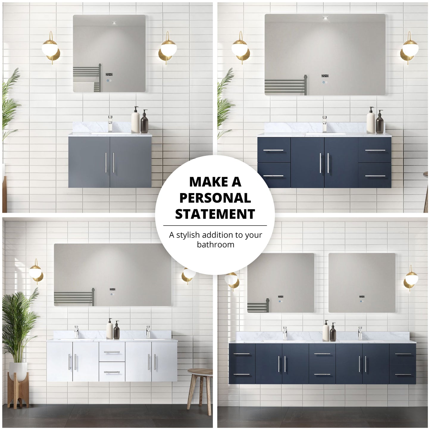 Geneva 30 in. Bathroom Floating Bathroom Vanity With Undermount Ceramic Sink With White Carrara Marble Top
