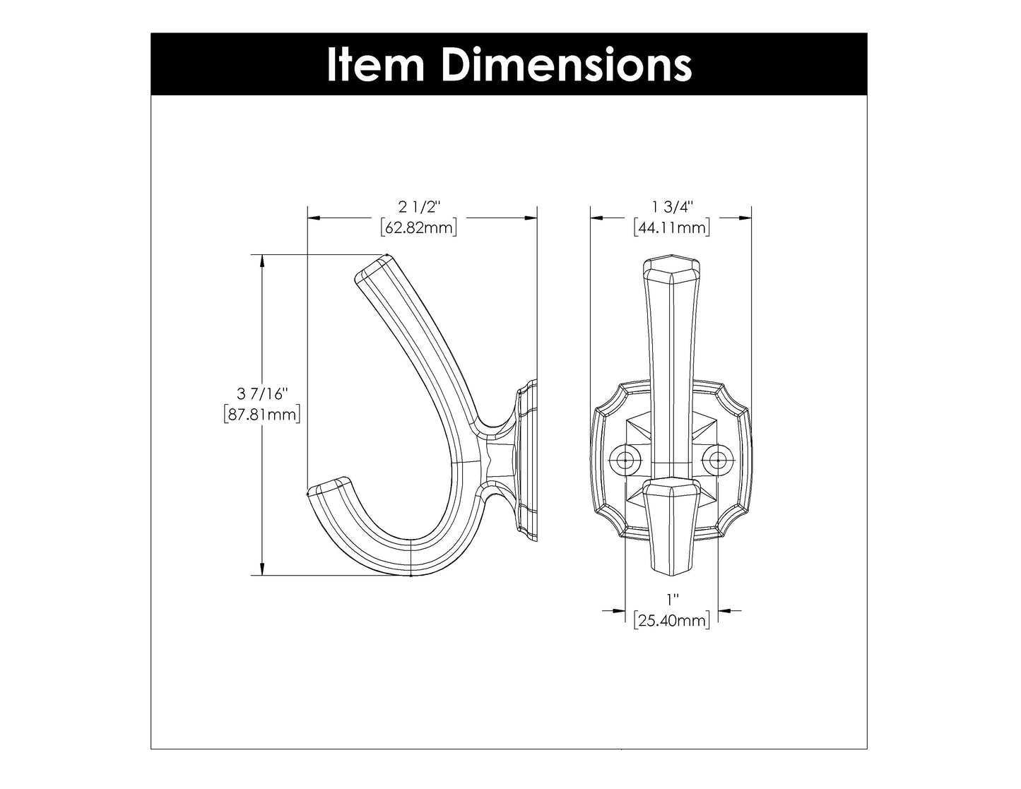 Hook 1 Inch Center to Center - Hickory Hardware