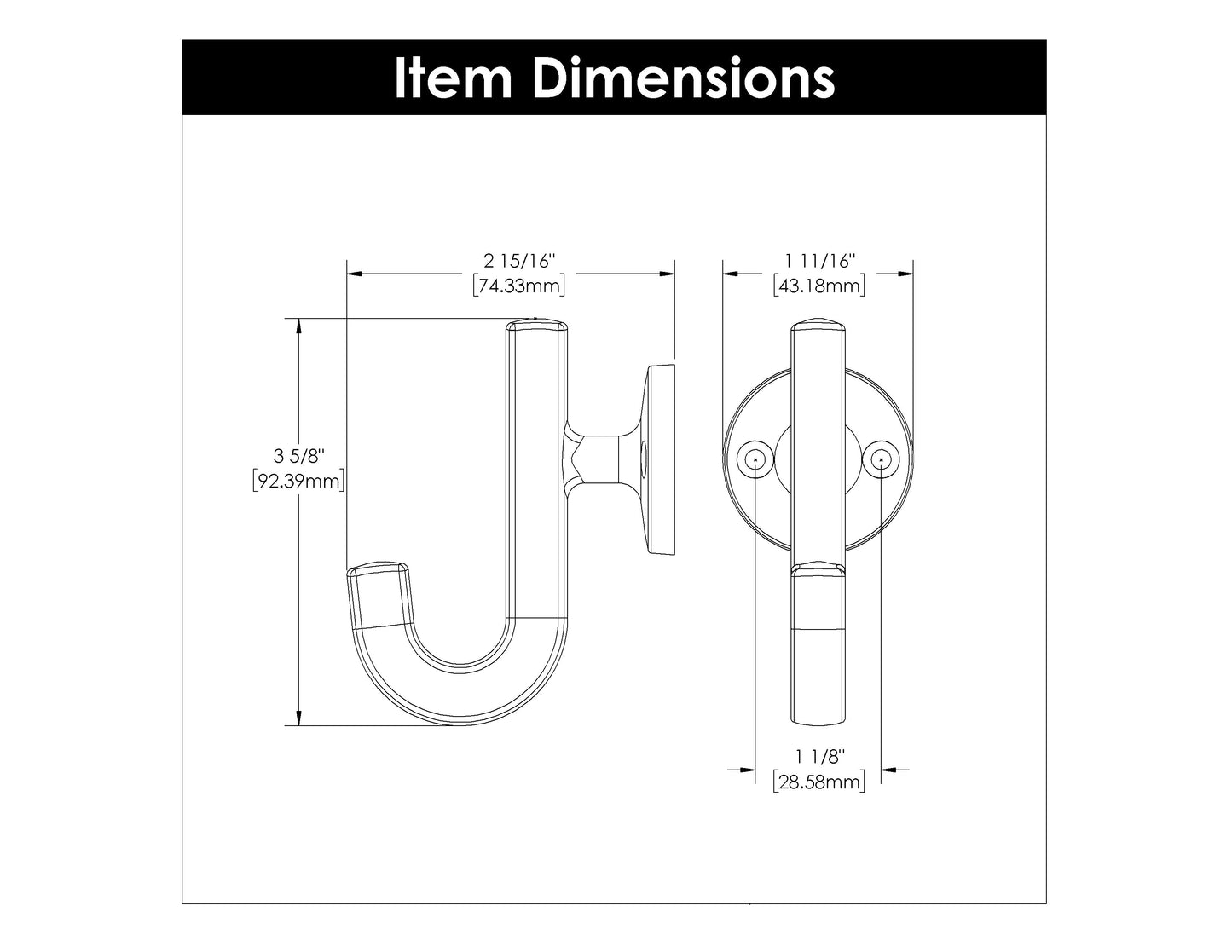 Wall Hook 1-1/8 Inch Center to Center - Hickory Hardware