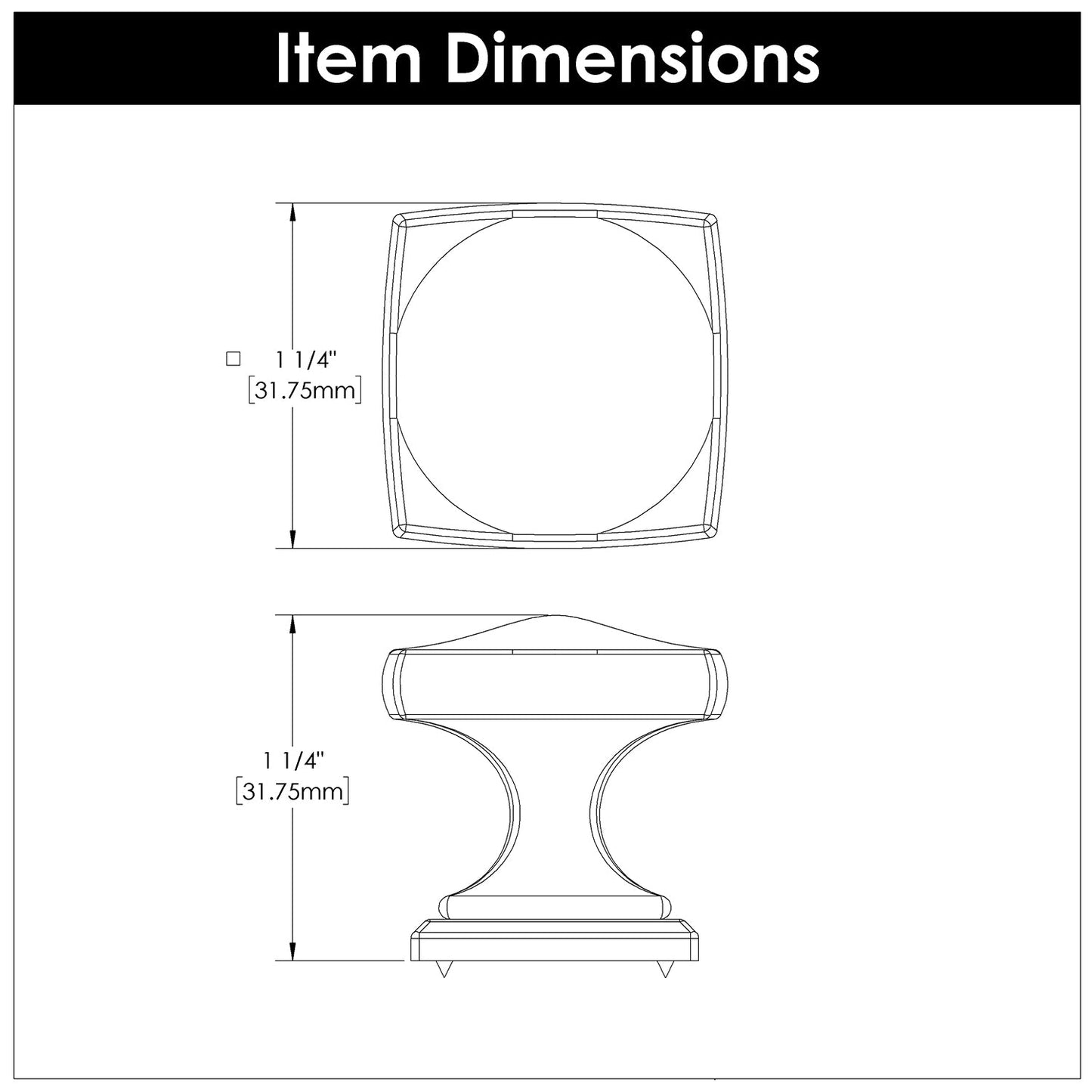 Knob 1-1/4 Inch Square - Dover Collection