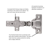 Hidden Cabinet Hinges Full Overlay Frameless Self-Close (2 Hinges/Per Pack) in Polished Nickel - Hickory Hardware