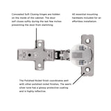 Hinge Concealed Half Overlay Frameless Soft Close (2 Hinges/Per Pack) Polished Nickel- Hickory Hardware