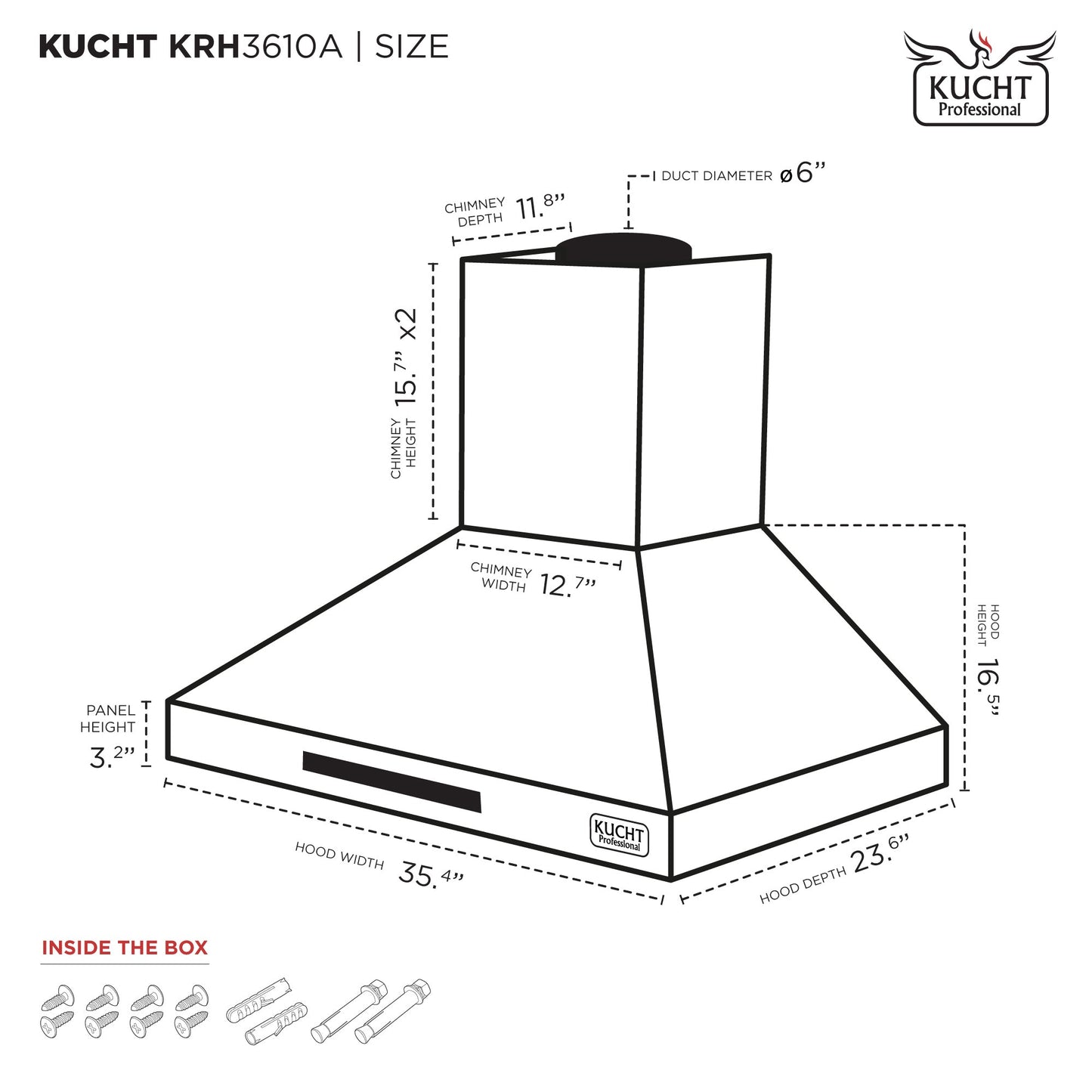 KUCHT 36 in. Professional Wall Mounted Range Hood 900CFM in Stainless Steel   KRH 10A