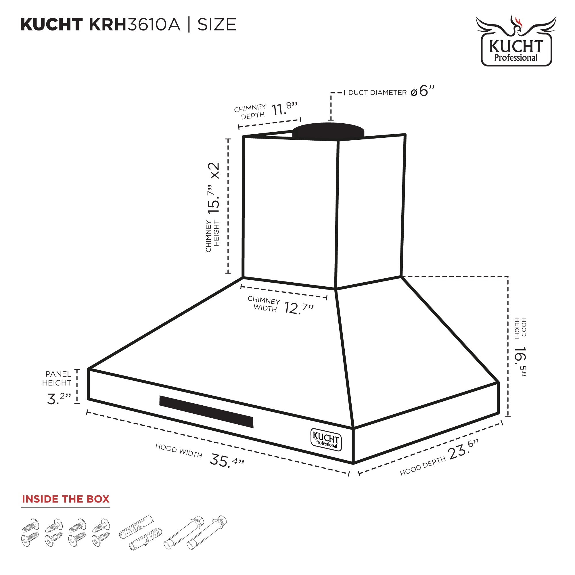 KUCHT 36 in. Professional Wall Mounted Range Hood 900CFM in Stainless Steel   KRH 10A