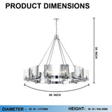 12-Light Ring Chandelier Ceiling Light in Chrome Finish with Clear Glass, Diam 50" Height 39", 120V, Bulb Type B10, Socket Type E12, Max wattage Per Socket 60W