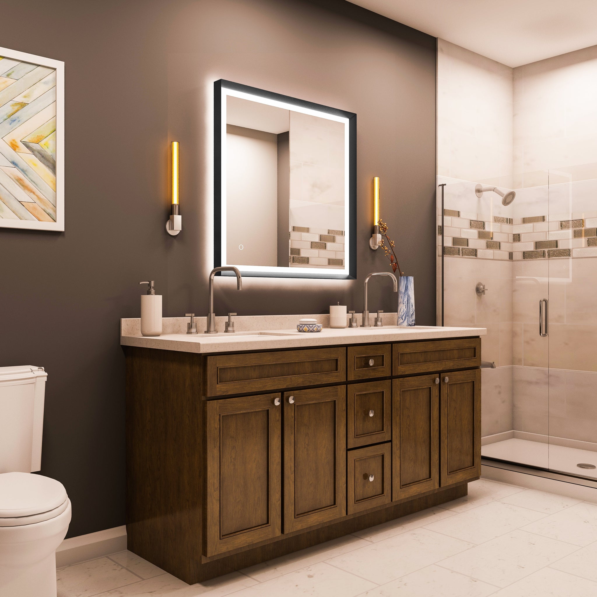 Frontlit/Backlit LED Lighted Bathroom Vanity Mirror with Frame, Anti-Fog, Touch Button, CRI 90+, Adjustable CCT & Memory, Magnum Style