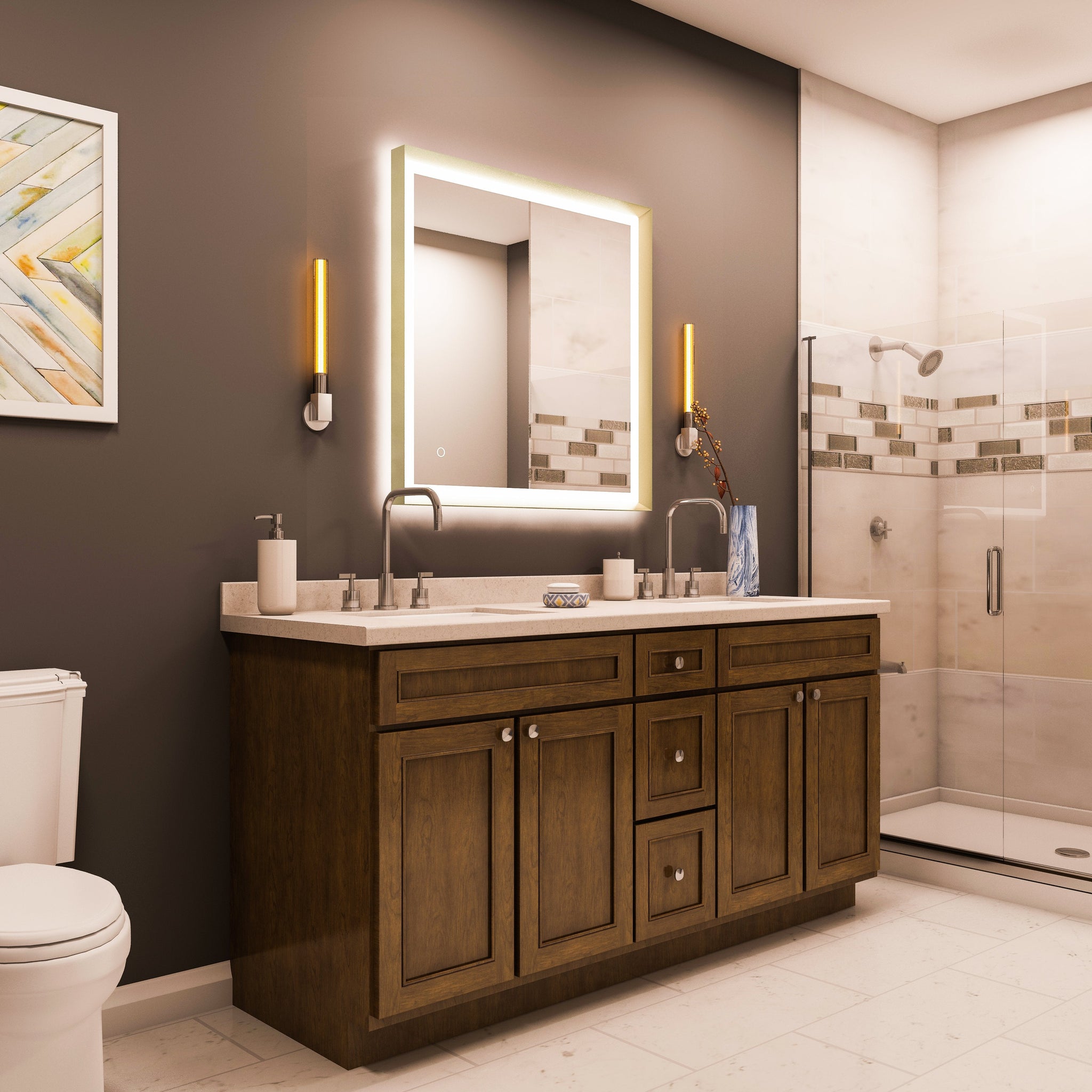 Frontlit/Backlit LED Lighted Bathroom Vanity Mirror with Frame, Anti-Fog, Touch Button, CRI 90+, Adjustable CCT & Memory, Magnum Style